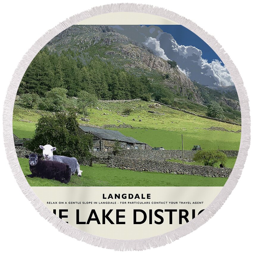 Langdale Round Beach Towel featuring the photograph Langdale Sheep Cream Railway Poster by Brian Watt