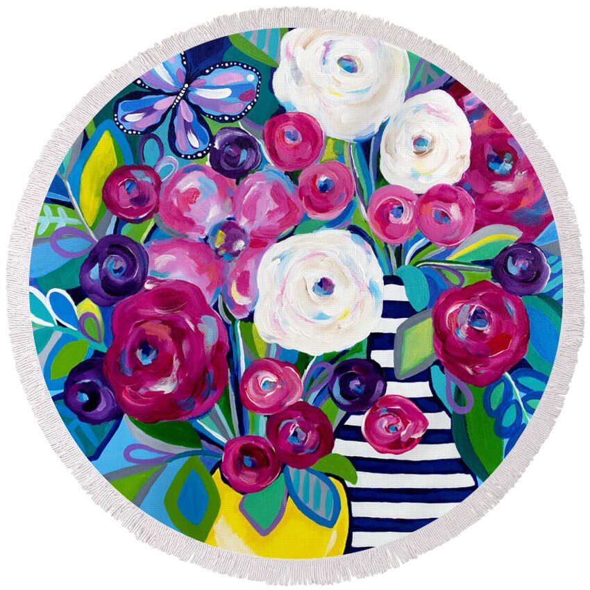 Floral Bouquet Round Beach Towel featuring the painting Last Burst of Summer by Beth Ann Scott