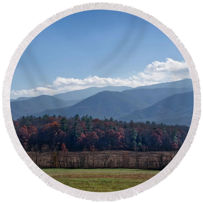 Autumn Round Beach Towel featuring the photograph Late Autumn in Cades Cove by Phil Perkins