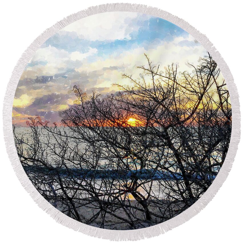 Susan Molnar Round Beach Towel featuring the photograph Late Winter Sunset WC10-1 by Susan Molnar