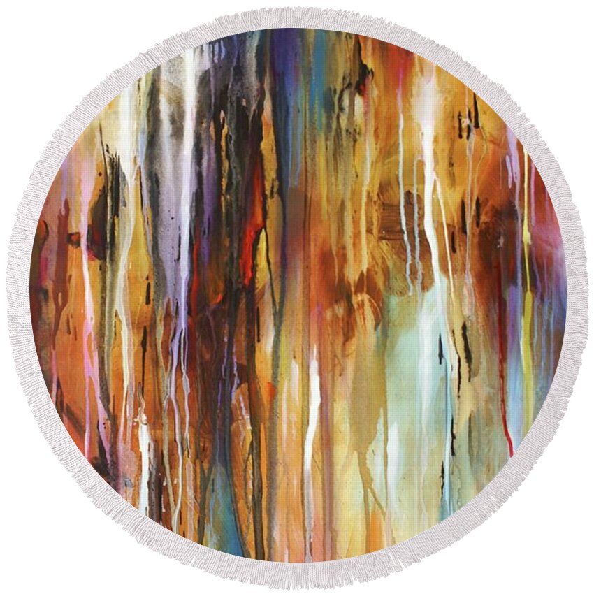 Abstract Round Beach Towel featuring the painting Lattice by Michael Lang
