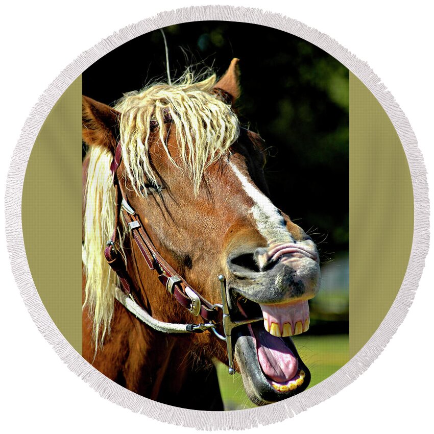 Horse Round Beach Towel featuring the photograph Laughing Horse by Carolyn Marshall