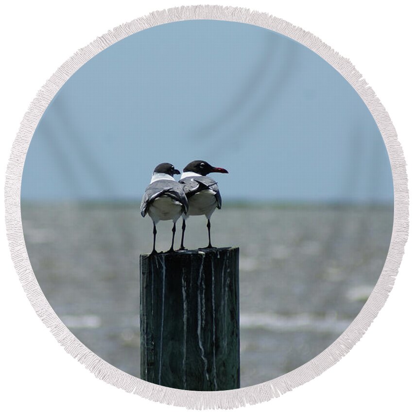  Round Beach Towel featuring the photograph Laughing Pair by Heather E Harman