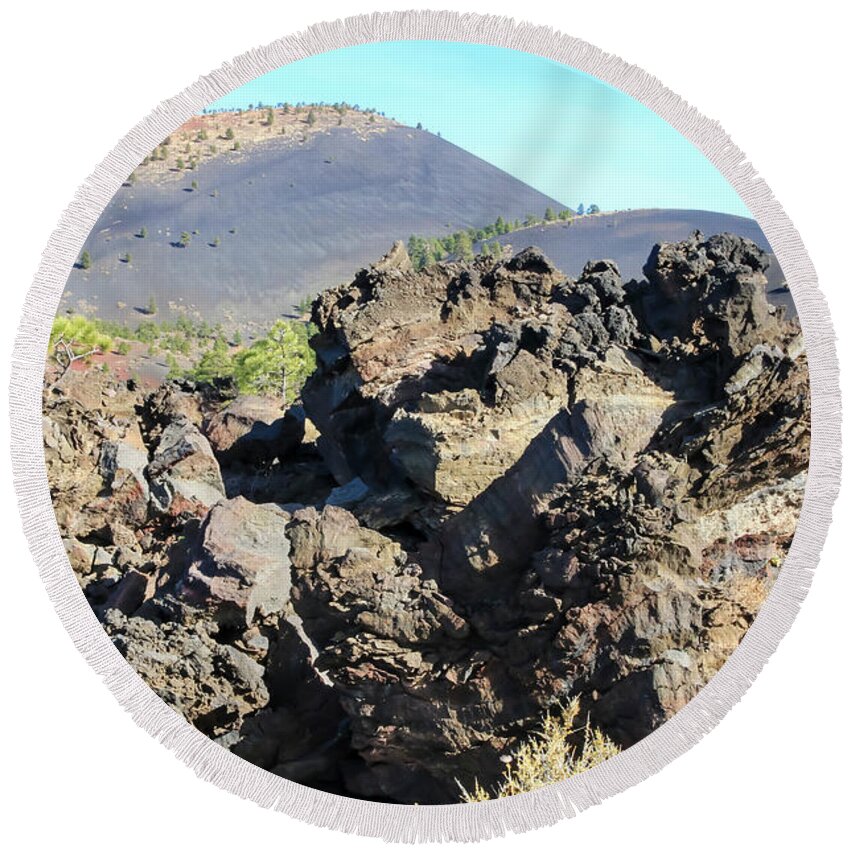 Arizona Round Beach Towel featuring the photograph Lava Field at Sunset Crater by Dawn Richards