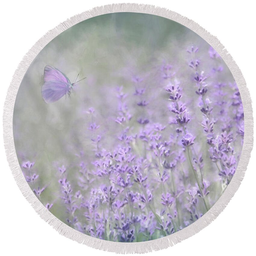 Lavender Round Beach Towel featuring the mixed media Lavender Bliss by Lori Deiter