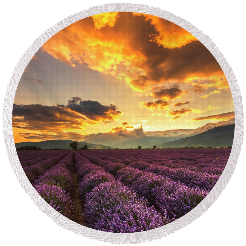 Bulgaria Round Beach Towel featuring the photograph Lavender Sun by Evgeni Dinev