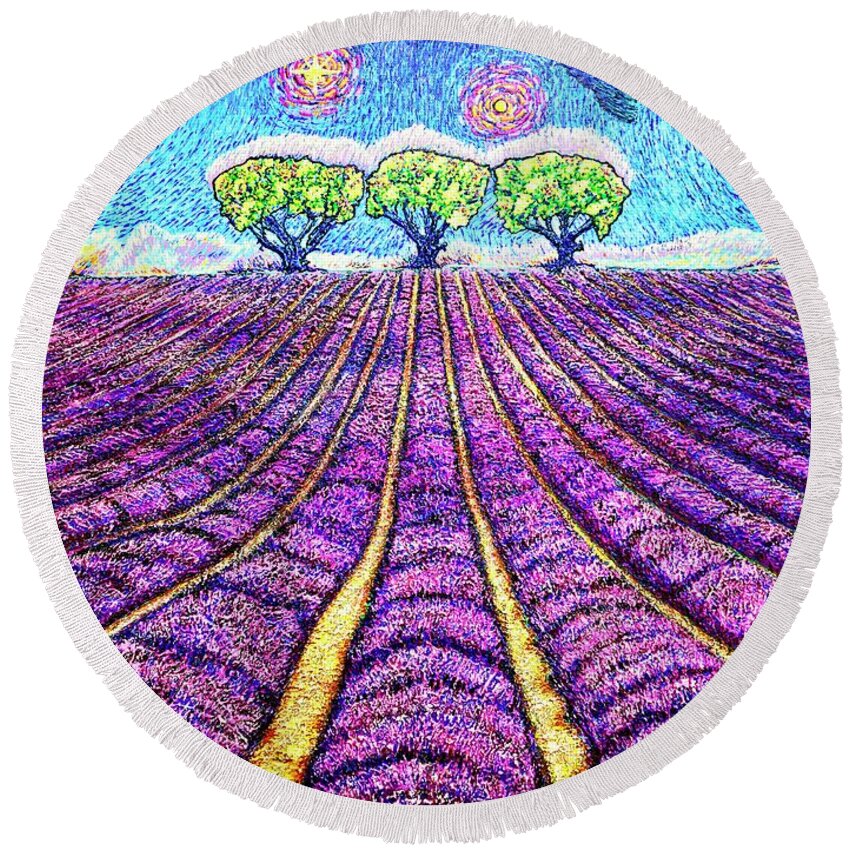 Lavender Round Beach Towel featuring the painting Lavender by Viktor Lazarev