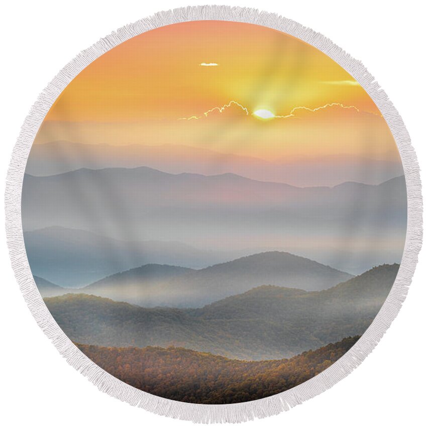 Cowee Moutain Round Beach Towel featuring the photograph Blue Ridge Mountains North Carolina by Jordan Hill