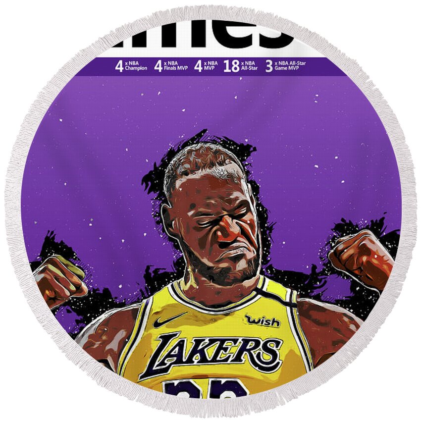Lebron James Round Beach Towel featuring the mixed media LeBron James by My Digital Mind