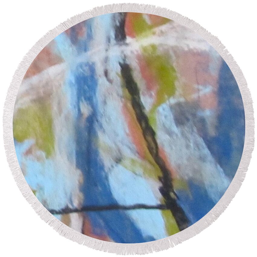 Blue Round Beach Towel featuring the pastel Left Hand Abstract Series #1 Right Diptych by Barbara O'Toole
