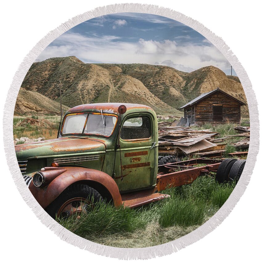 Chevy Truck Round Beach Towel featuring the photograph Left the Farm Behind by Darren White