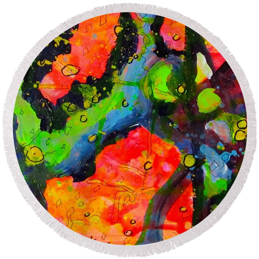 Vivid Round Beach Towel featuring the painting Lefthand Abstracts Series #8 Things by Barbara O'Toole