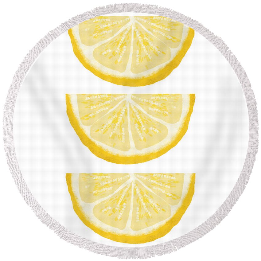 Lemons Round Beach Towel featuring the painting Lemon Wedges- Art by Linda Woods by Linda Woods