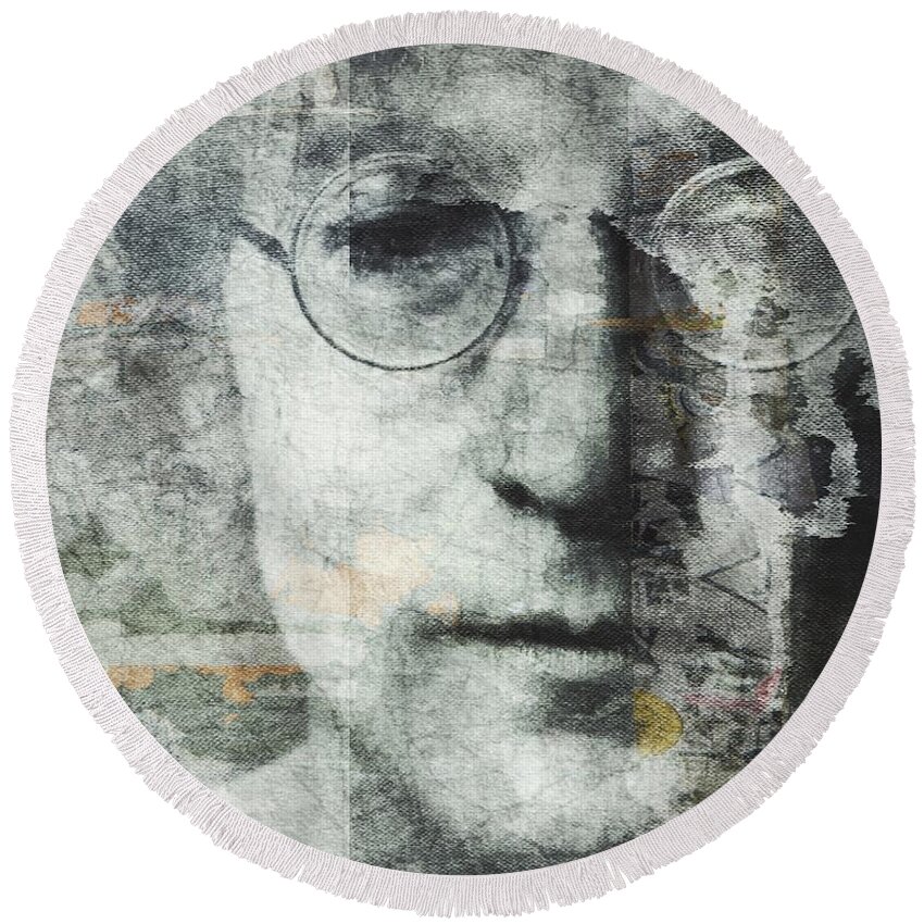 John Lennon Round Beach Towel featuring the digital art Lennon - I Know I Know by Paul Lovering