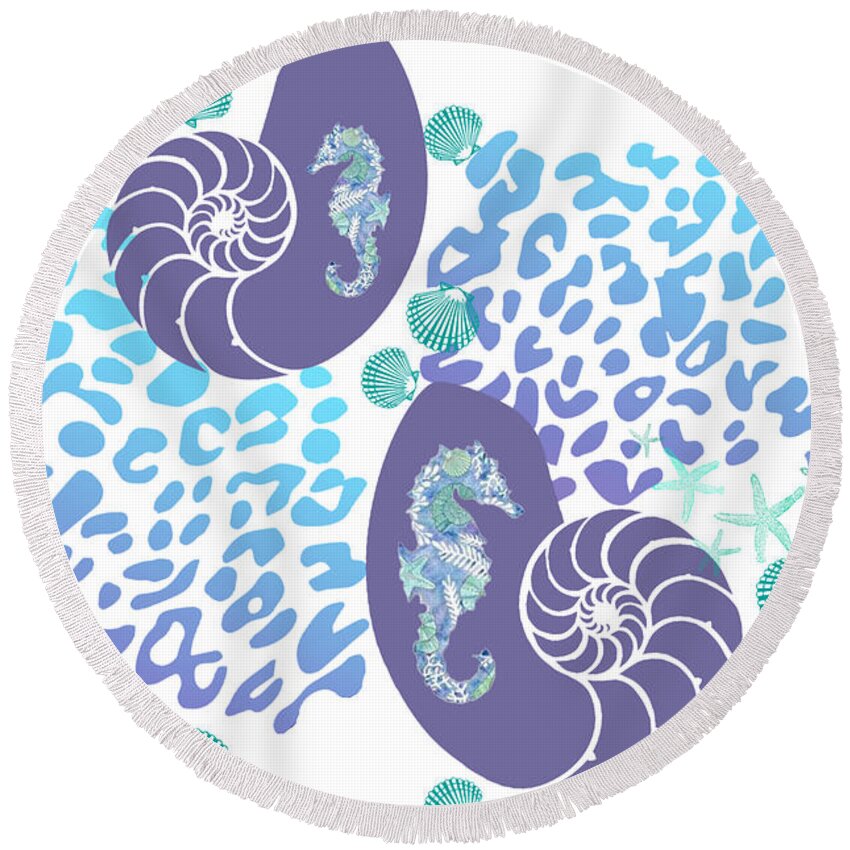 Leopard And The Sea Round Beach Towel featuring the tapestry - textile Leopard and the Sea 2 by Susan Molnar