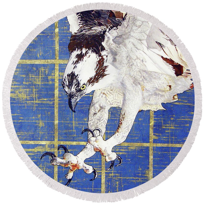 Bird Round Beach Towel featuring the mixed media LeRoy by Jacqueline Bevan