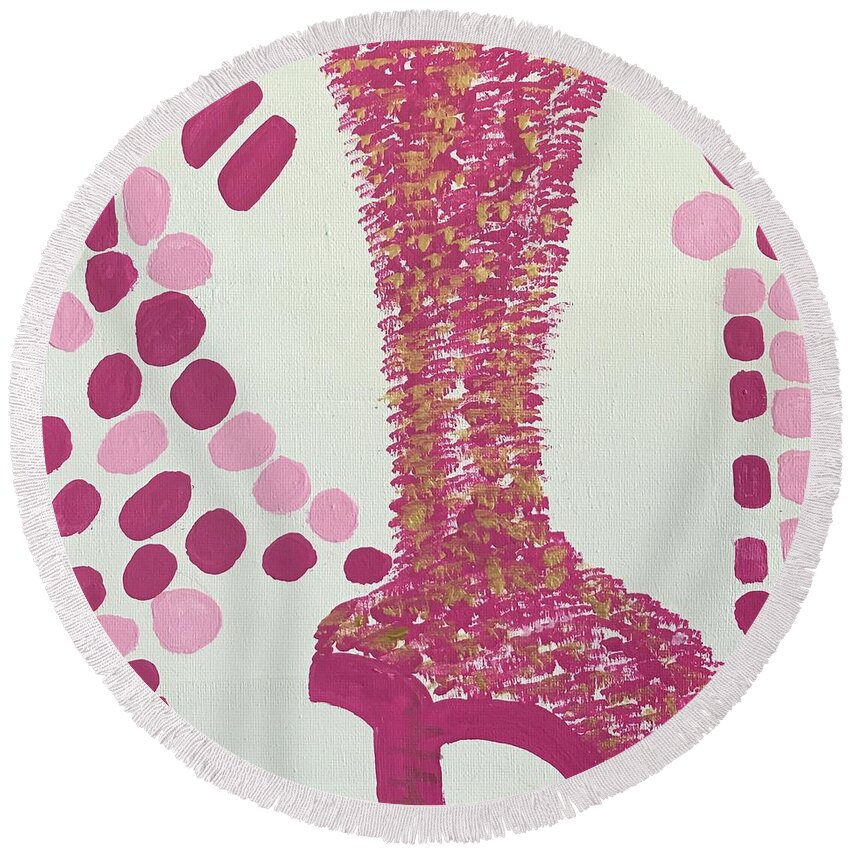 Shoe Round Beach Towel featuring the painting Les bottes roses by Medge Jaspan
