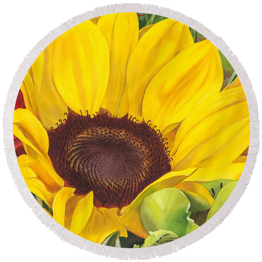 Flower Round Beach Towel featuring the painting Let Me Brighten Your Day by Espero Art