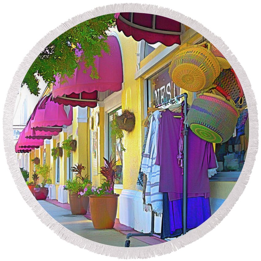 Shop Round Beach Towel featuring the photograph Let's Go Shopping by Alison Belsan Horton