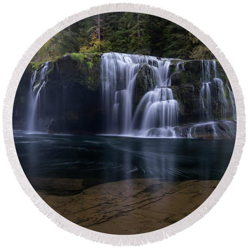 Waterfall Round Beach Towel featuring the photograph Lewis River Falls by Keith Kapple