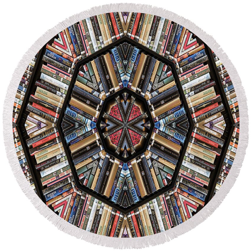 Books Round Beach Towel featuring the photograph Library Kaleidoscope by Minnie Gallman
