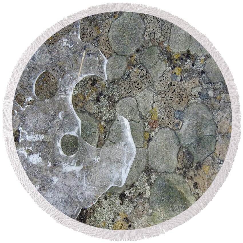 Lichen Round Beach Towel featuring the photograph Lichen and Ice by Nicola Finch