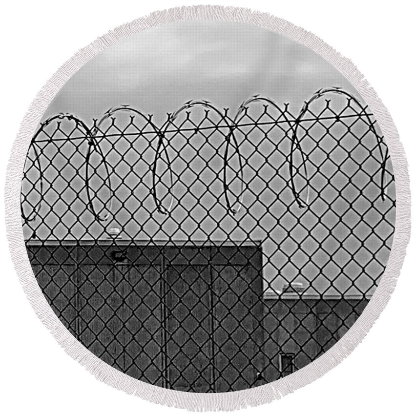 Jail Round Beach Towel featuring the photograph Life on Pause BW by Lee Darnell
