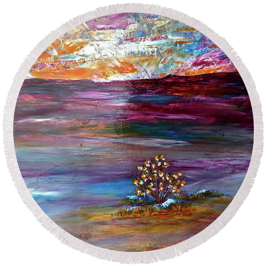 Sunset Round Beach Towel featuring the painting Life on the Edge of Sunset by Janice Nabors Raiteri
