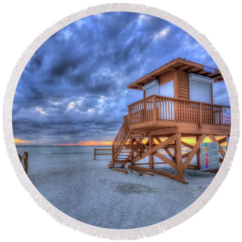 Beach Round Beach Towel featuring the photograph Lifeguard Stand #7 by Carolyn Hutchins
