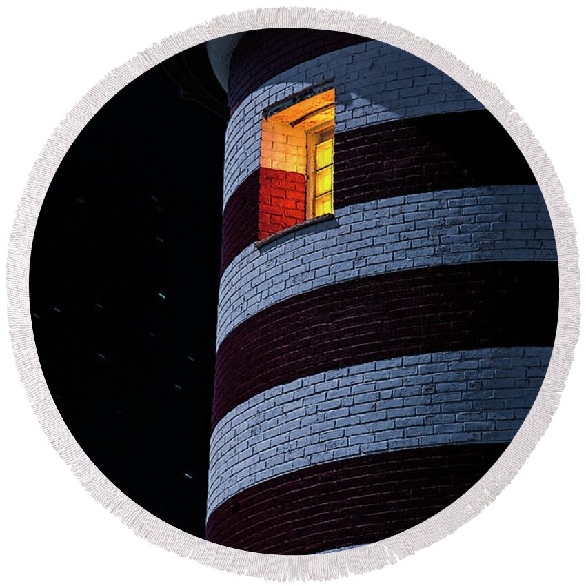 Lighthouse Round Beach Towel featuring the photograph Light From Within by Marty Saccone