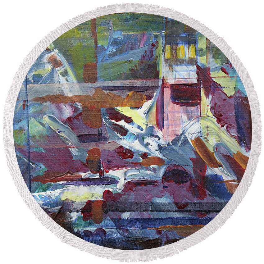  Round Beach Towel featuring the painting Light House by Douglas Jerving