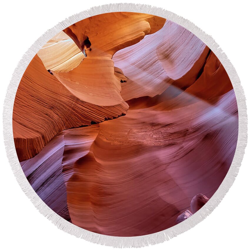 Antelope Canyon Round Beach Towel featuring the photograph Light It Up by Dan McGeorge