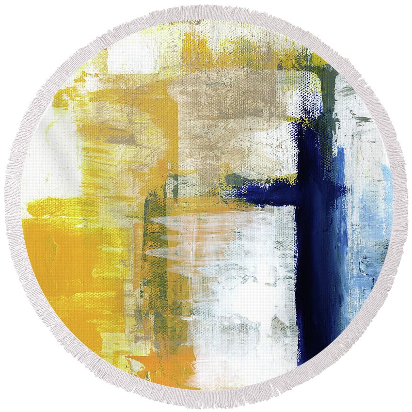 Abstract Round Beach Towel featuring the painting Light Of Day 3 by Linda Woods