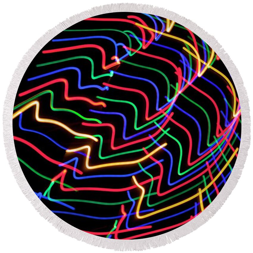 Light Round Beach Towel featuring the photograph Light Painting - The Earthquake by Sean Hannon
