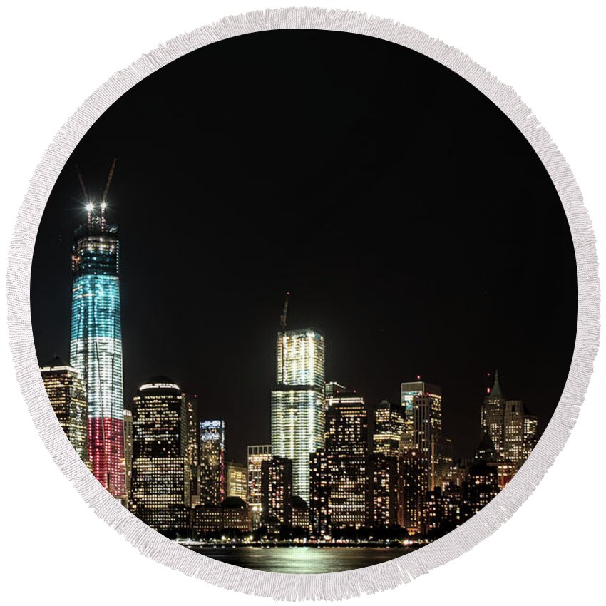 Light Tribute New York City Round Beach Towel featuring the photograph Light tribute New York City by Habib Ayat