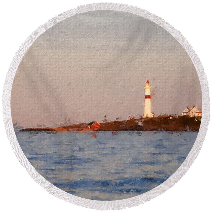 Lighthouse Round Beach Towel featuring the digital art Torungen lighthouse by Geir Rosset