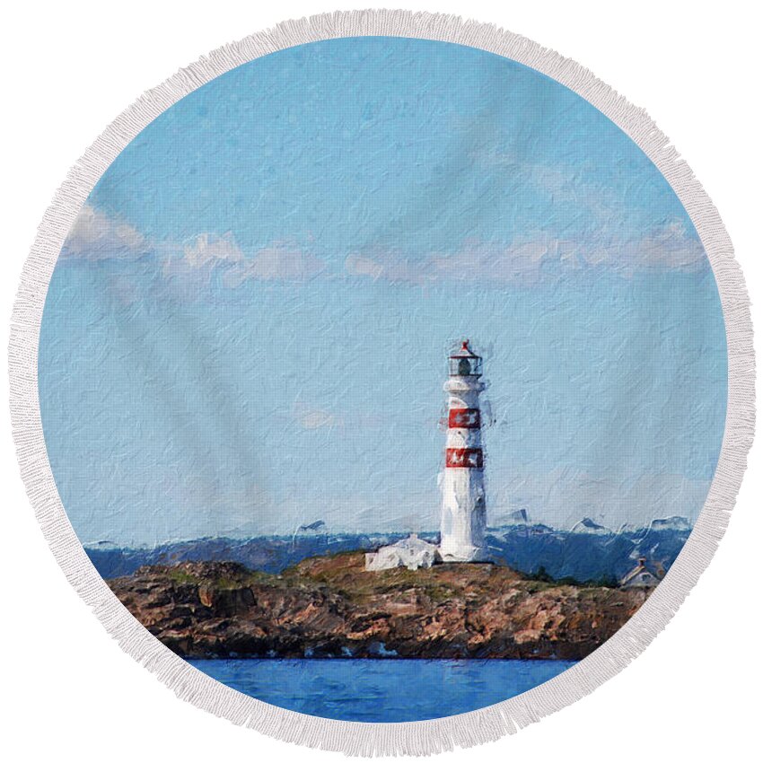 Lighthouse Round Beach Towel featuring the digital art Oksoy Lighthouse by Geir Rosset