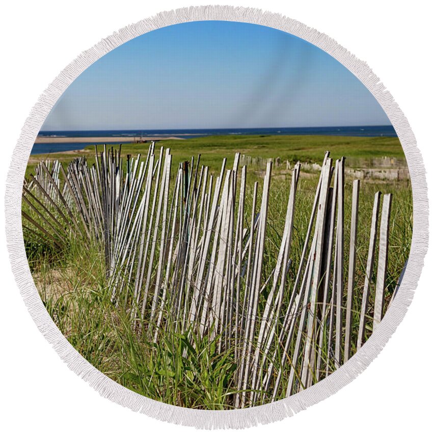 Lighthouse Beach Round Beach Towel featuring the photograph Lighthouse Beach Fence Line by Marisa Geraghty Photography