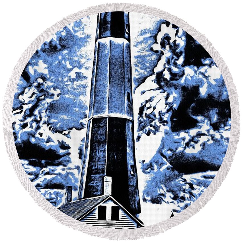 Lighthouse Round Beach Towel featuring the photograph Lighthouse Mirage by John Handfield
