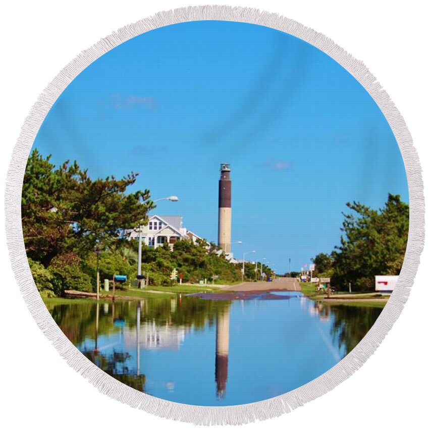 Lighthouse Round Beach Towel featuring the photograph Lighthouse Reflection by Cynthia Guinn