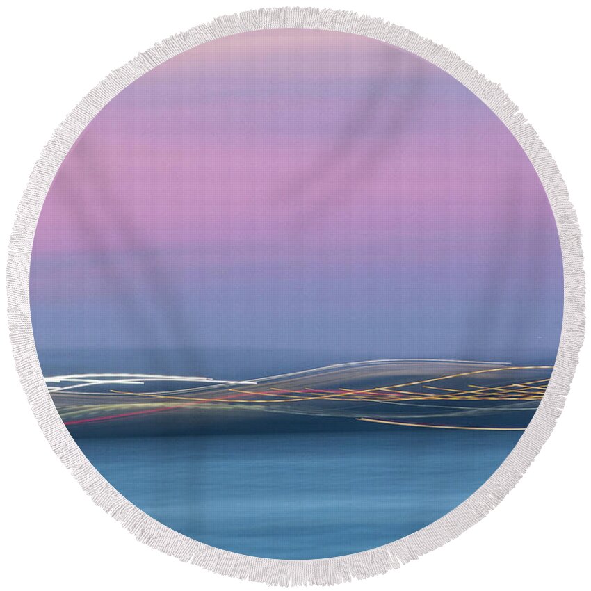 Abstract Round Beach Towel featuring the photograph Lights of Providence 2 by Denise Kopko