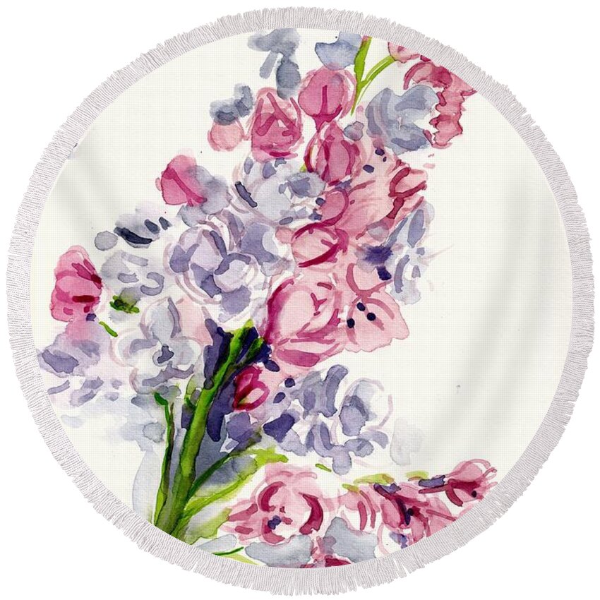 Lilac Round Beach Towel featuring the painting Lilac Blossom by George Cret