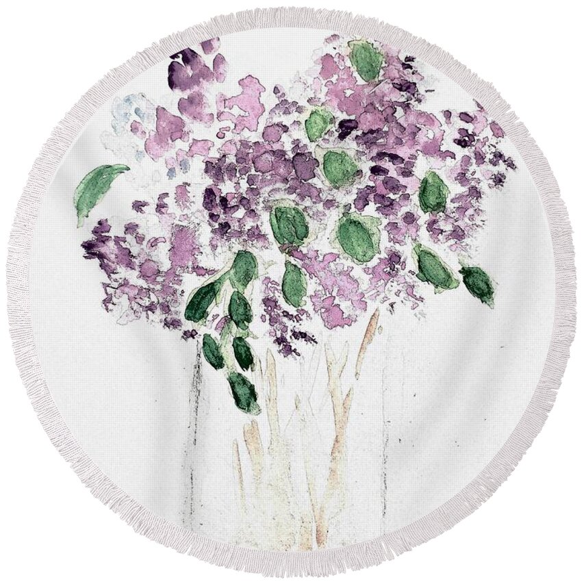  Round Beach Towel featuring the painting Lilacs in a Jar by Margaret Welsh Willowsilk