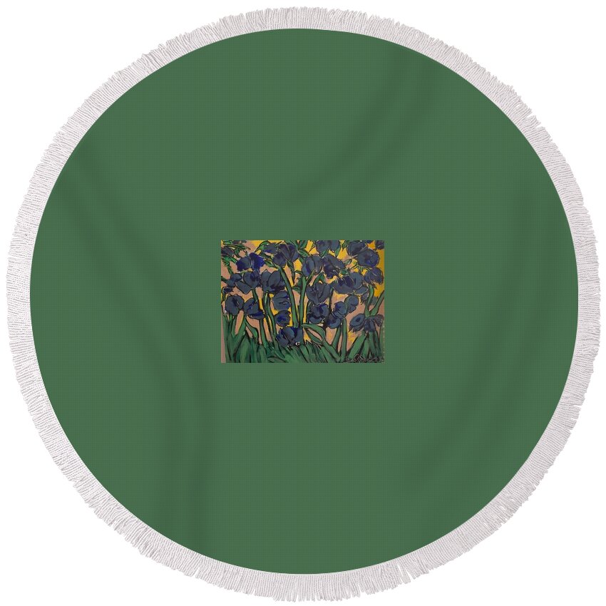  Round Beach Towel featuring the painting Lilies of the field by Angie ONeal