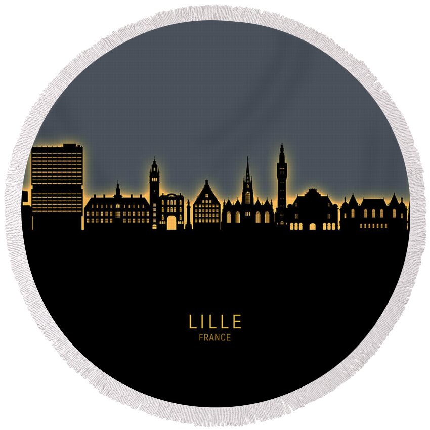 Lille Round Beach Towel featuring the digital art Lille France Skyline #81 by Michael Tompsett