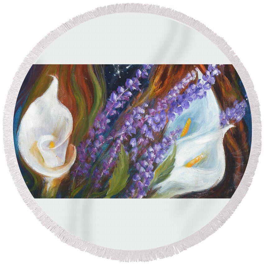  Round Beach Towel featuring the mixed media Lillies by Sofanya White