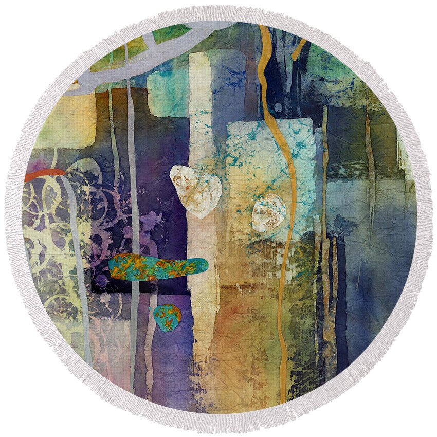 Liminal Round Beach Towel featuring the painting Liminal Spaces-Blue by Hailey E Herrera