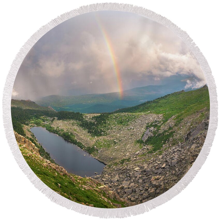 Colorado Round Beach Towel featuring the photograph Lincoln Lake Rainbow Pano by Darren White