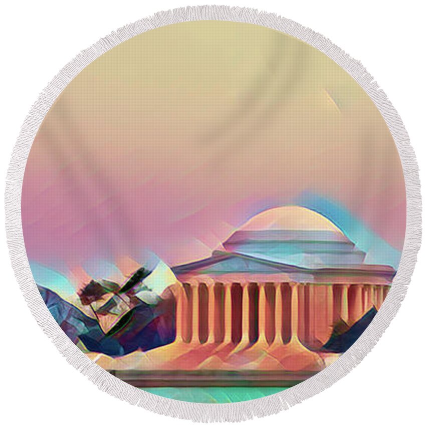 Lincoln Memorial Round Beach Towel featuring the digital art Lincoln Memorial Washing DC Artistic by Chuck Kuhn