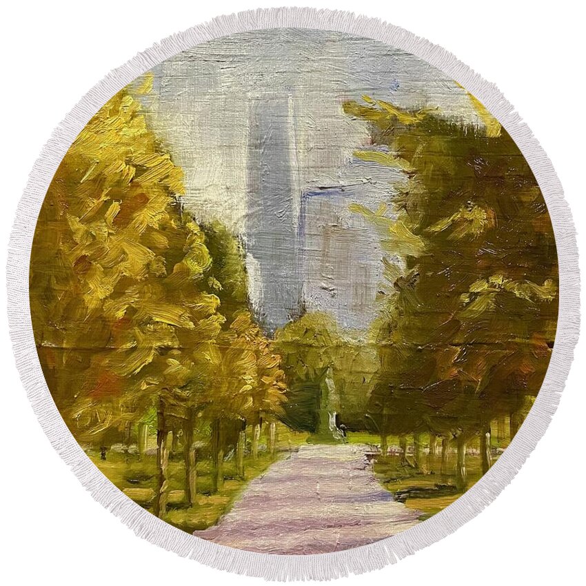 Chicago. Lincoln Park. Autumn Round Beach Towel featuring the painting Lincoln park chicago by Will Germino